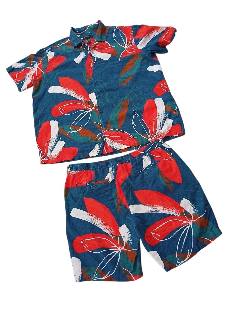 Shaquille O'neal XLG 2pc Linen Blend Tropical Resortwear Outfit 2XL/XLT